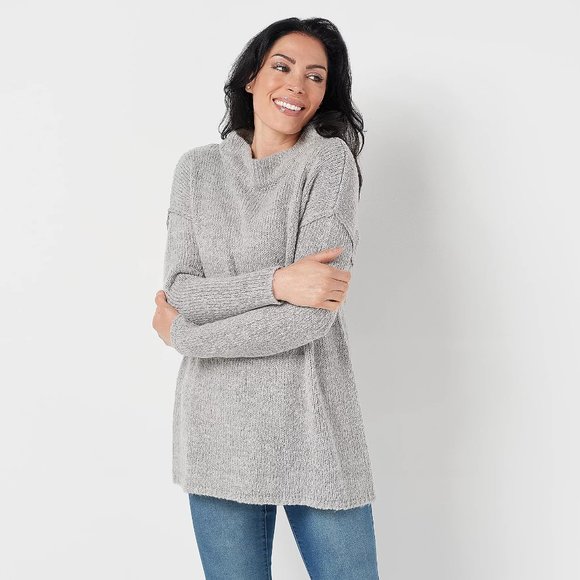 All Worthy Sweaters - Women's Oversized High neck Sweater - Heather Grey